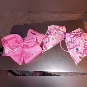 Pink and White Kids Breast Cancer Hair Bow Set
